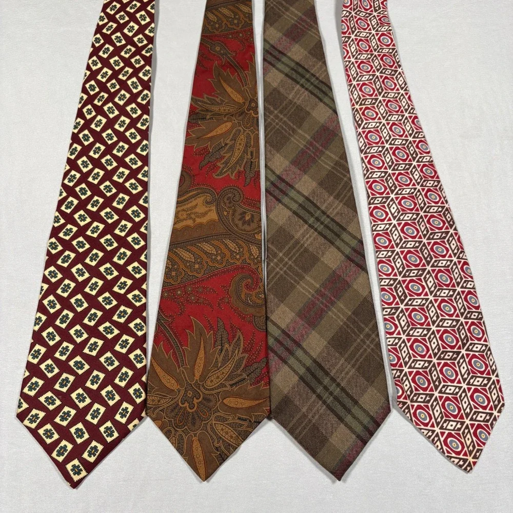 Polo Ralph Lauren Necktie Mens OS Bundle Silk Wool Paisley Plaid Geometric USA
